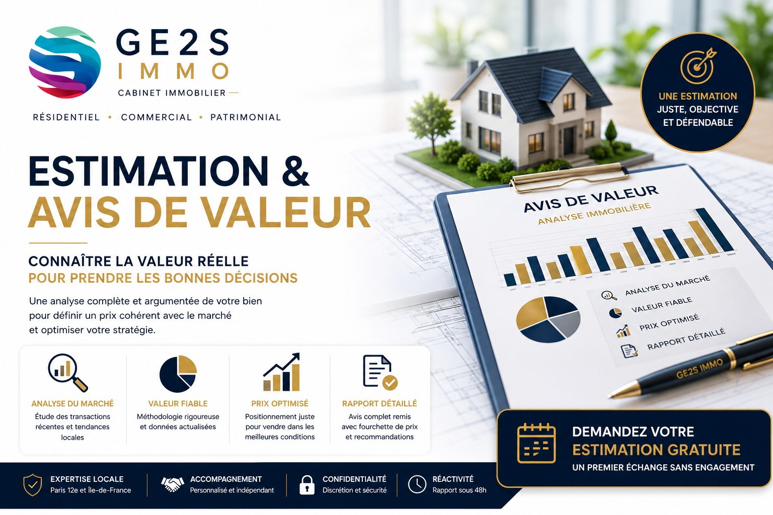 Estimation & avis de valeur — visuel service GE2S IMMO