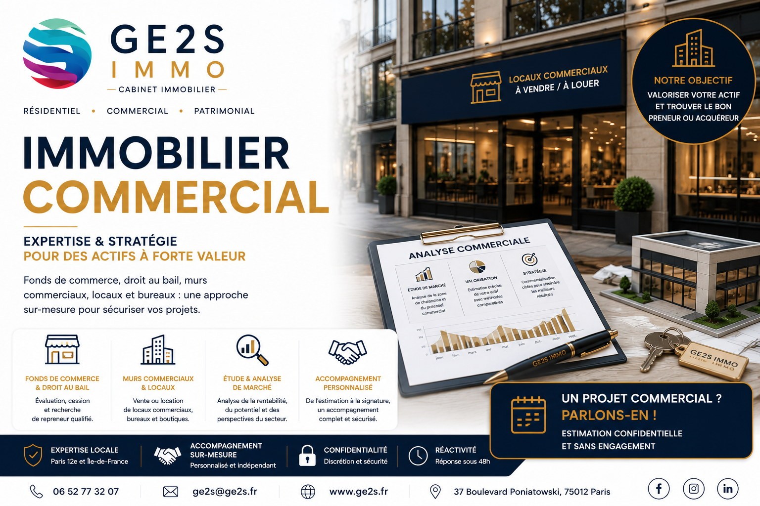 Immobilier commercial — visuel service GE2S IMMO